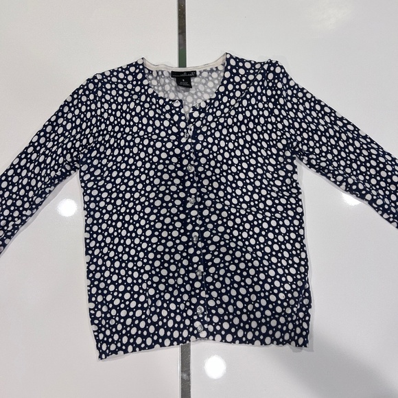 Willi Smith Tops - Blue White Polka Dot 3/4 Sleeve Stretchy Cotton Knit Top